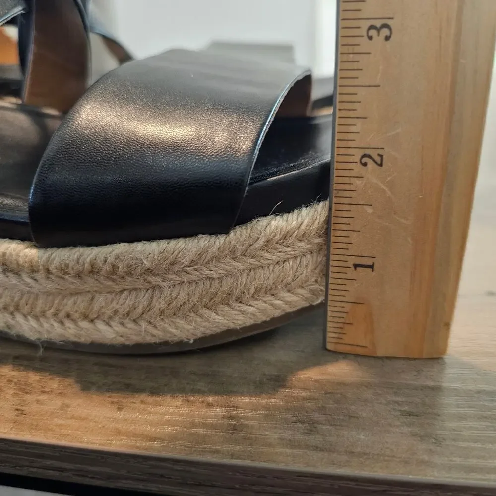 Franco Sarto Tabatha Espadrille Womens Size 9.5 Black Sandals Leather Platform